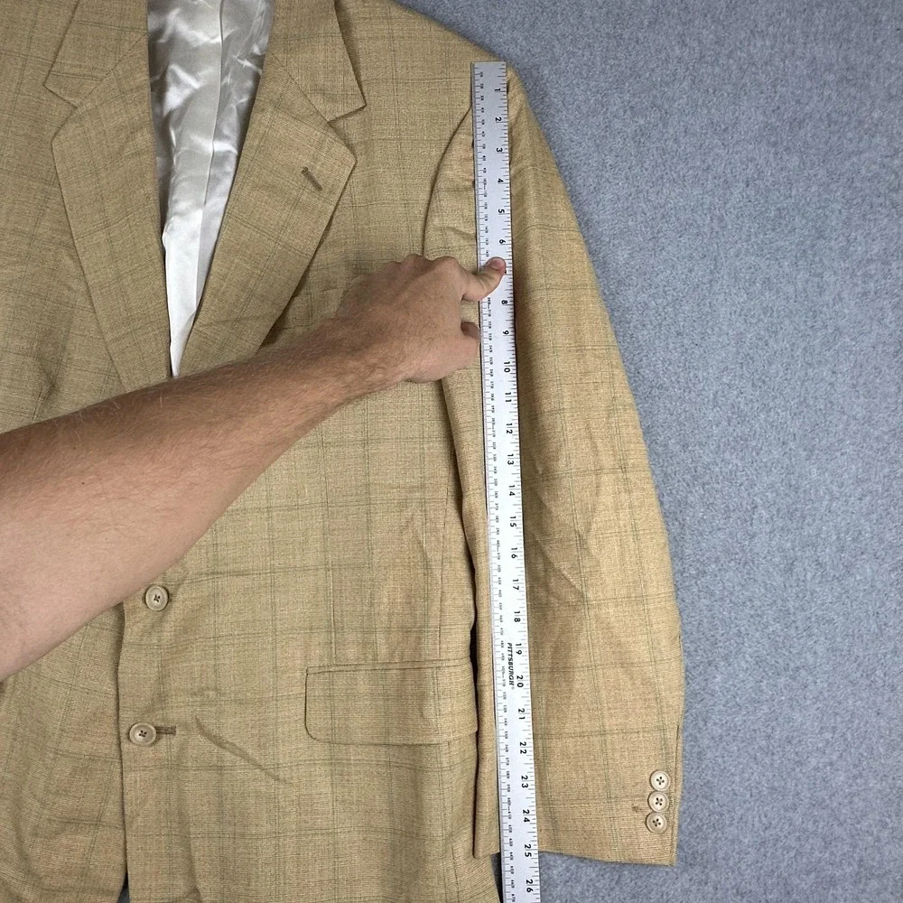 Vintage Corbin Blazer Mens 44L Beige Wool Plaid Sport Coat Suit Jacket USA